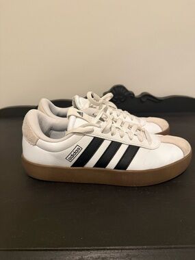 adidas White and Black Low-Top Sneakers with Gum Sole
